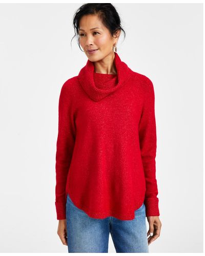 Style & Co. Petite Waffle Cowlneck Sweater - Red