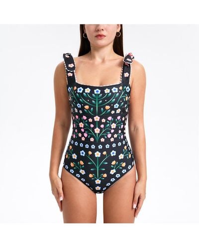 Jessie Zhao New York Day/night Garden Reversible One-piece Swimsuit - Blue