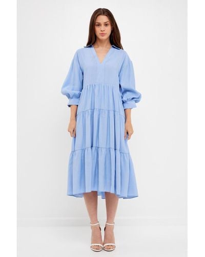 English Factory Drop Shoulder Midi Dress - Blue