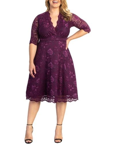 Kiyonna Plus Size Mademoiselle Lace Cocktail Dress - Purple