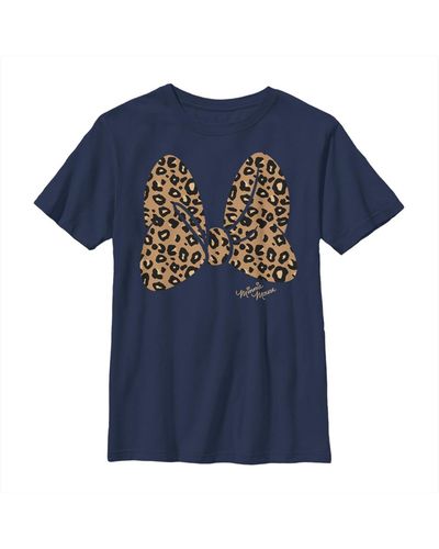 Disney Boys Mickey & Friends Mickey & Minnie Mouse Cheetah Print Bow Signature T-shirt - Blue