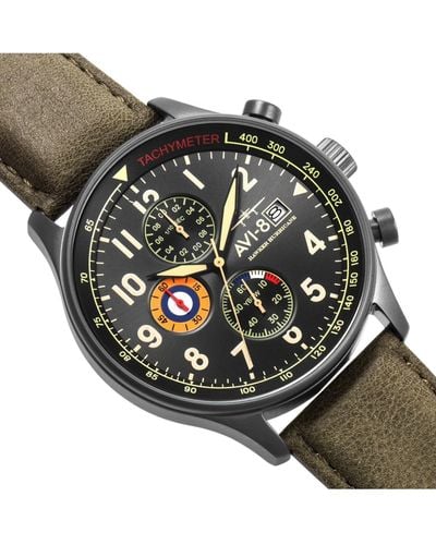 AVI-8 Hawker Hurricane Chronograph Army Genuine Leather Strap Watch 42mm - Green