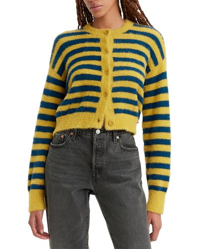 Levi's Cat Fuzzy Drop-shoulder Cropped Cardigan - Yellow