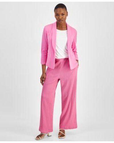 BarIII Petite 3 4 Sleeve Shawl Collar Blazer Sleeveless Twist Hem Top Wide Leg Pants Created For Macys - Pink
