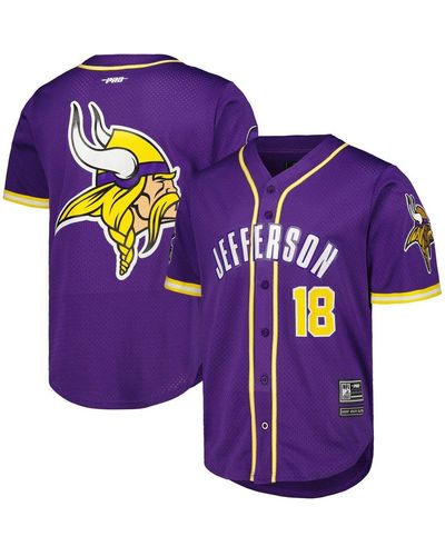 Pro Standard Justin Jefferson Minnesota Vikings Mesh Baseball Button-up T-shirt - Purple