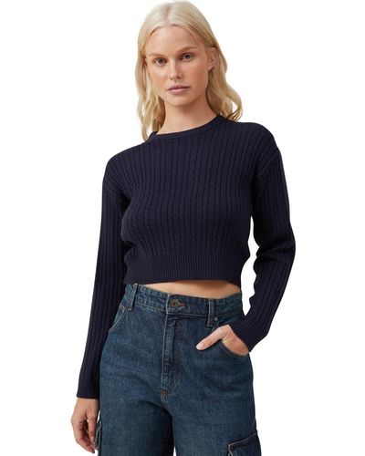 Cotton On Everfine Cable Crew Neck Pullover Sweater - Blue