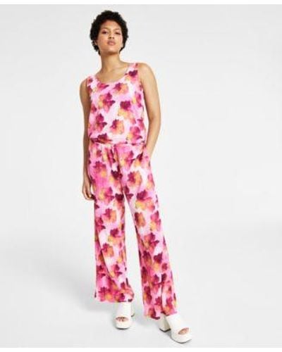 BarIII Floral Print Tank Top Wide Leg Pants Created For Macys - Red