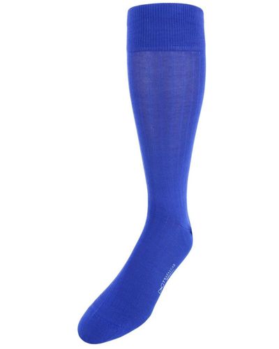 Trafalgar Jasper Mercerized Cotton Ribbed Mid-calf Solid Color Socks - Blue