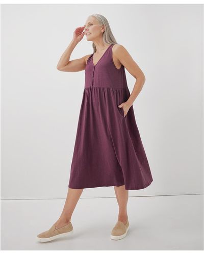 Pact Organic Cotton Relaxed Slub Henley Tank Dress - Purple