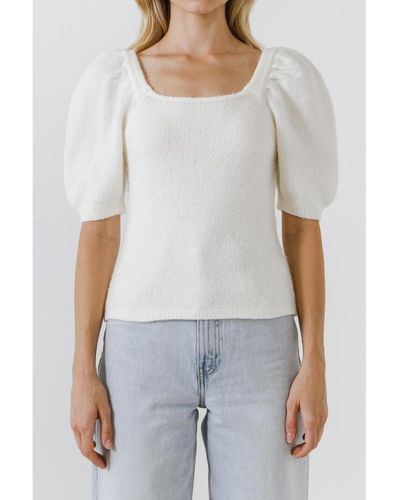 English Factory Short Puff Sleeve Sweater - Gray