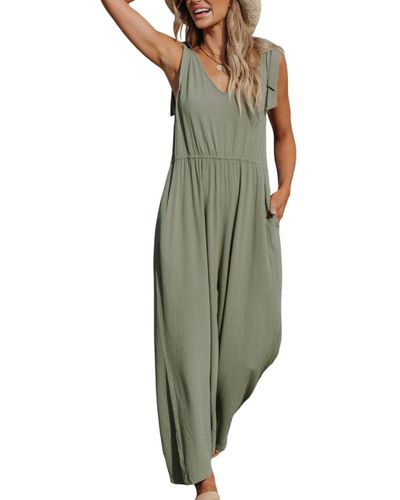CUPSHE V-neck Bow Tie Backless Jumpsuit - Green