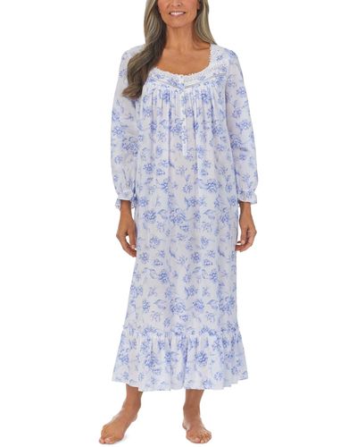 Eileen West Long Sleeve Cotton Ballet Nightgown - Blue