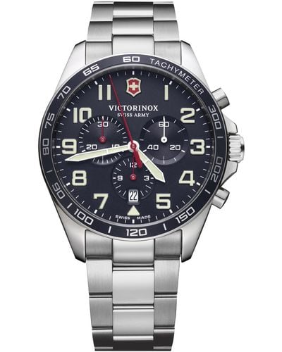 Victorinox Swiss Army Chronograph Fieldforce Stainless Steel Bracelet Watch 42mm - Gray