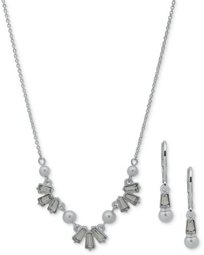 Anne Klein Silver-tone Crystal & Imitation Statement Necklace & Drop Earrings Set - Metallic