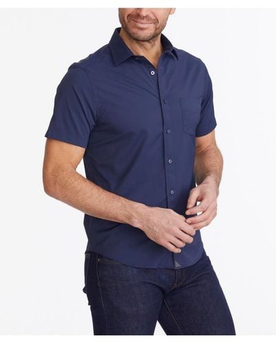 UNTUCKit Slim Fit Wrinkle-free Performance Short Sleeve Gironde Button Up Shirt - Blue