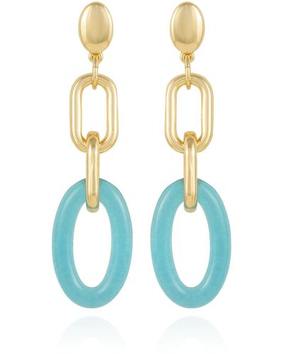 Vince Camuto Gold-tone And Blue Interlocking Link Drop Earrings
