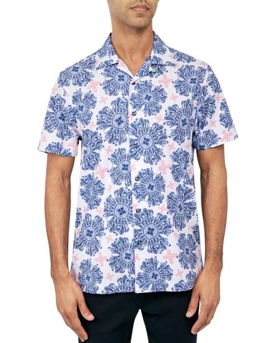 Society of Threads Regular-fit Non-iron Performance Stretch Medallion Print Camp Shirt - Blue