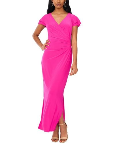 Msk Surplice-neck Ruffle-sleeve Maxi Dress - Pink