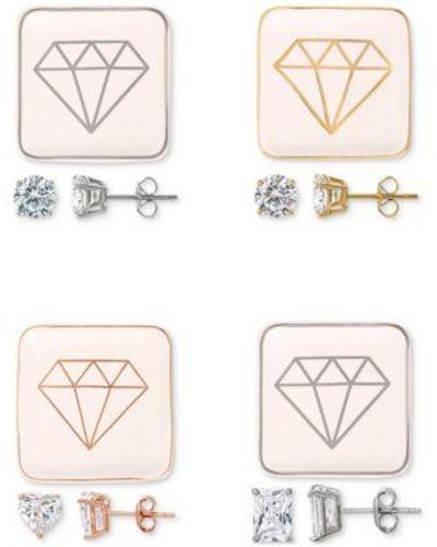 Giani Bernini Cubic Zirconia Solitaire Stud Earrings With Ceramic Trinket Dish Collection Created For Macys - Natural