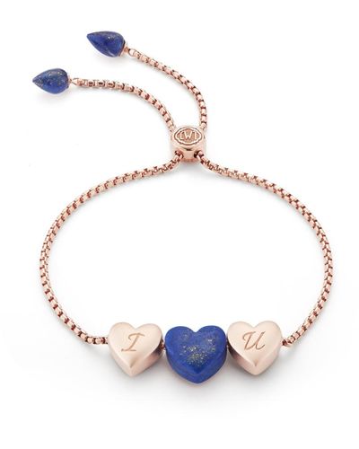 LuvMyJewelry Luv Me Love Heart Lapis Gemstone Rose Gold Plated Silver Bolo Adjustable Bracelet - Blue