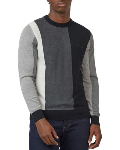 Ben Sherman Knitted Vertically-striped Long-sleeve Crewneck Sweater - Gray