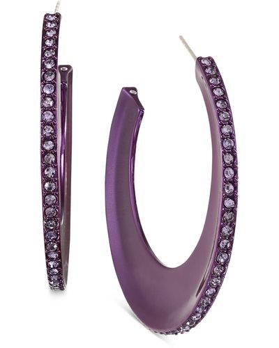 INC International Concepts Gold-tone Color Pave-trim C-hoop Earrings - Purple