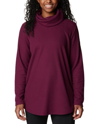 Columbia Holly Hideaway Waffle Cowl-neck Pullover Top - Purple