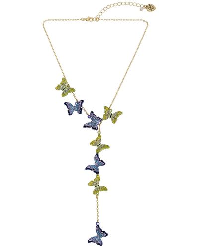 Betsey Johnson Faux Stone Butterfly Y Necklace - White