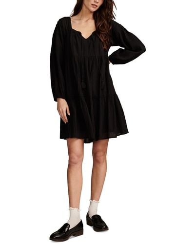 Lucky Brand Cotton Embroidered Tiered Long-sleeve Mini Dress - Black
