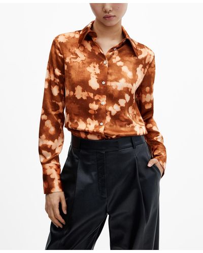 Mango Tie-dye Effect Satin Shirt - Orange