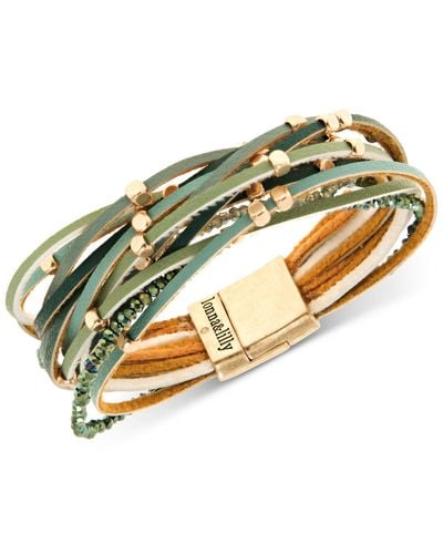 Lonna & Lilly Gold-tone Beaded & Faux-leather Multi-row Magnetic Bracelet - Green