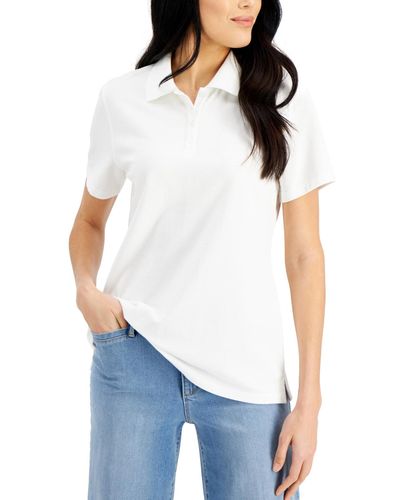 Karen Scott Cotton Short Sleeve Polo Shirt - White