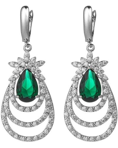 A.m. Emerald Accent Layered Earrings - Metallic