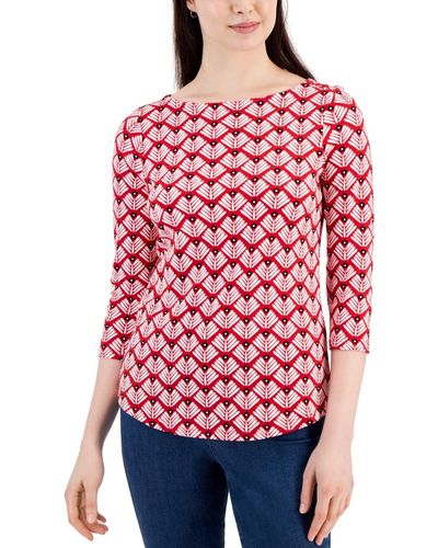 Charter Club Printed 3/4-sleeve Top - Red