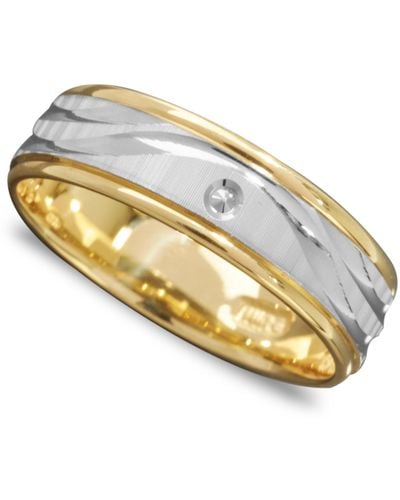 Macy's Men's 14k Gold And 14k White Gold Ring, Wave Engraved Band - Metallic