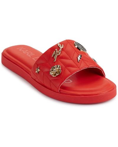 Karl Lagerfeld Carenza Pins Flat Slide Sandals - Red
