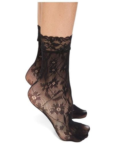 Stems Floral Fishnet Socks - Black