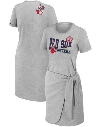 WEAR by Erin Andrews Boston Red Sox Knotted T-shirt Dress - Gray