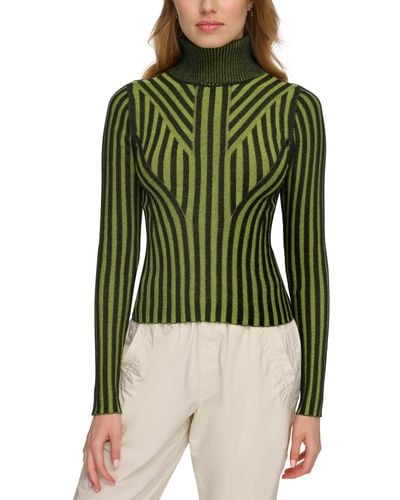 DKNY Printed Turtleneck Long-sleeve Sweater - Green