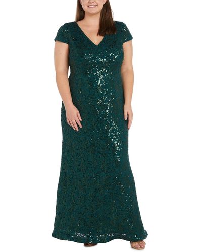 R & M Richards Plus Size Sequined Lace Empire-waist Gown - Green