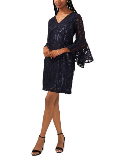 Msk Lace Bell-sleeve Dress - Blue