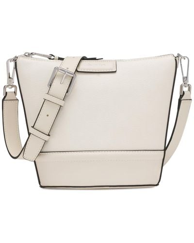 Calvin Klein Ash Top Zipper Leather Adjustable Crossbody Bag - White