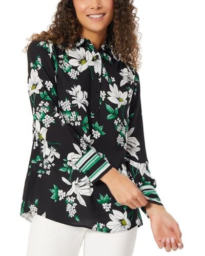 Jones New York Long-sleeve Floral-print Tunic Blouse - Green