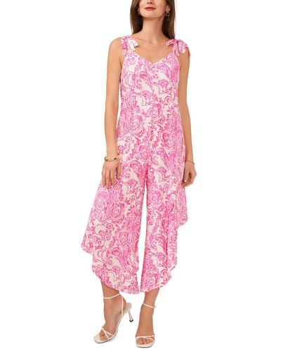 Vince Camuto Floral-print Tie-shoulder Asymmetrical-hem Jumpsuit - Pink