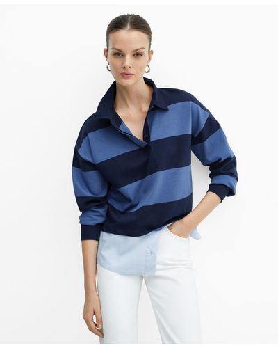 Mango Striped Polo Shirt - Blue