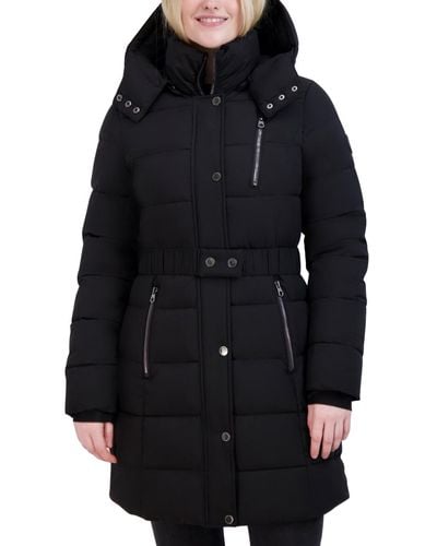 Nautica Belted Hooded Puffer Coat - Blue