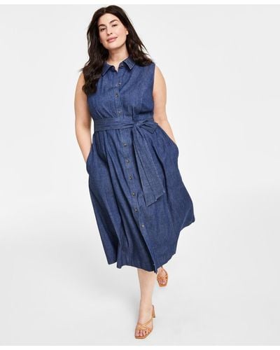 Anne Klein Plus Size Denim Shirtdress - Blue