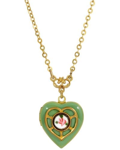 2028 Heart Locket Necklace - Green