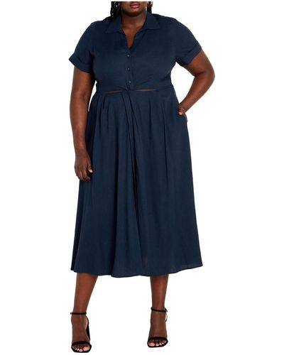City Chic Plus Size Malia Collar Cut Out Shirt Dress - Blue
