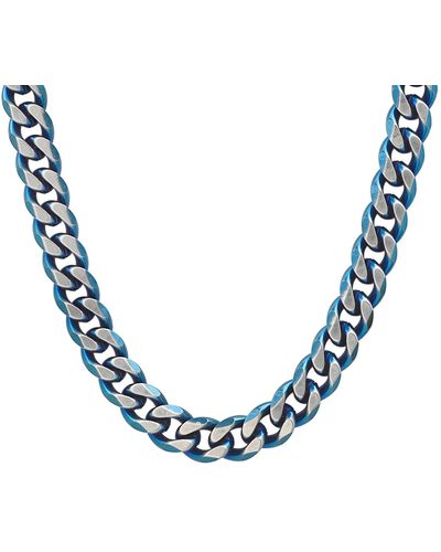 Steeltime Stainless Steel Ion Plating Cuban Link Chain Necklace - Blue